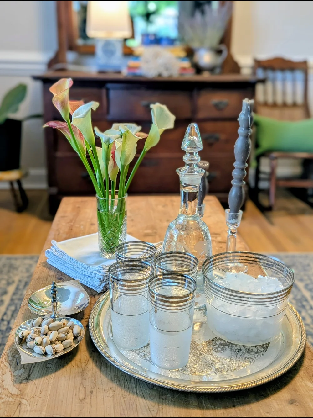 MCM Frosted & Silver Band 7 Piece Cocktail Set - 6 Tumblers & 1 Ice Bucket